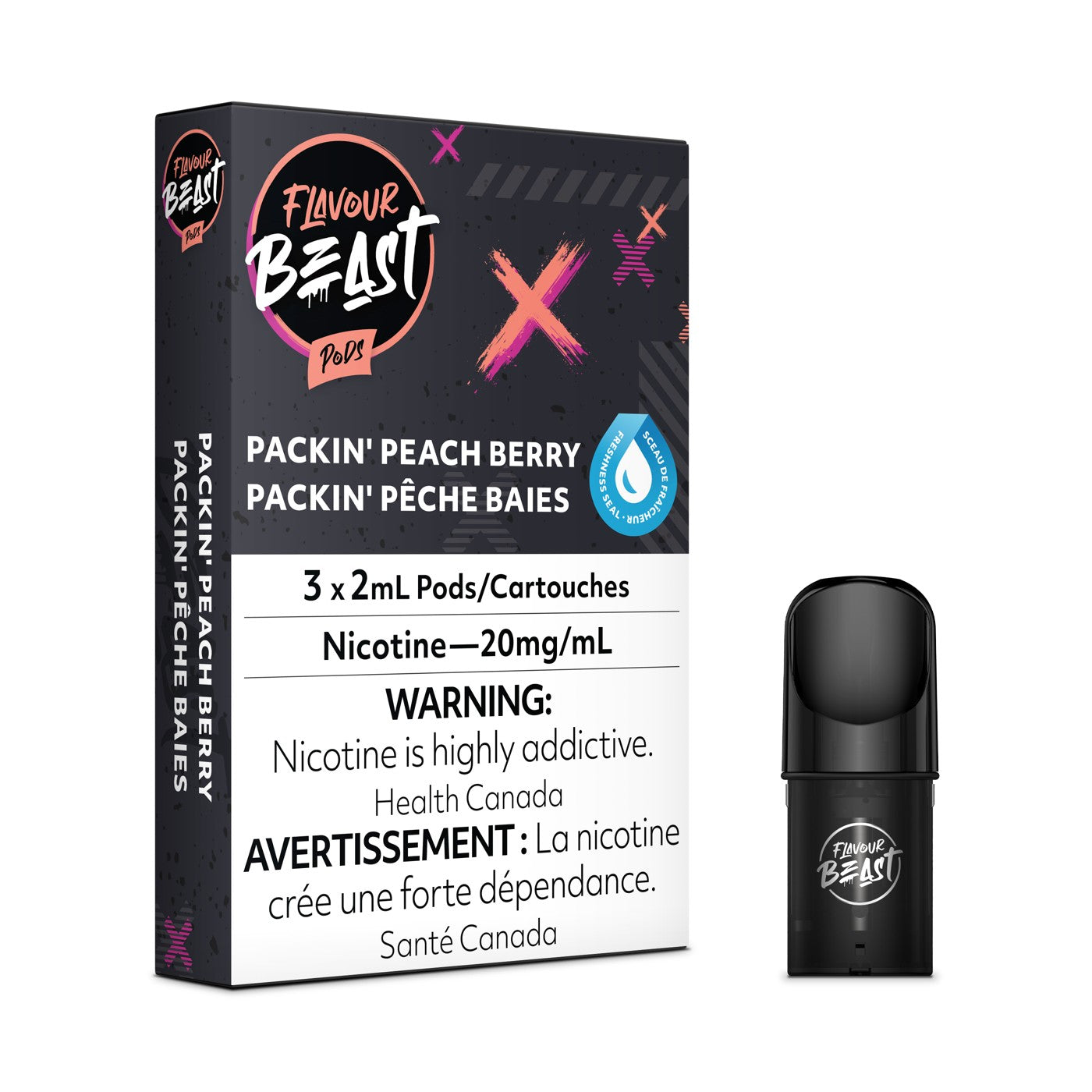 PACKIN' PEACH BERRY FLAVOUR BEAST POD PACK box