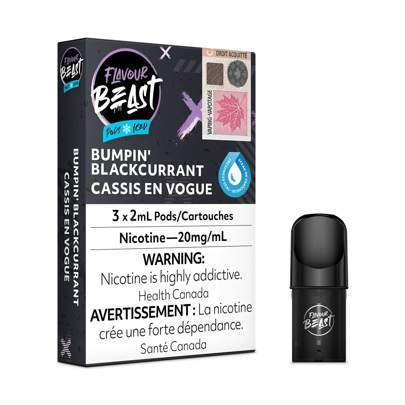BUMPIN' BLACKCURRANT ICED FLAVOUR BEAST POD PACK box