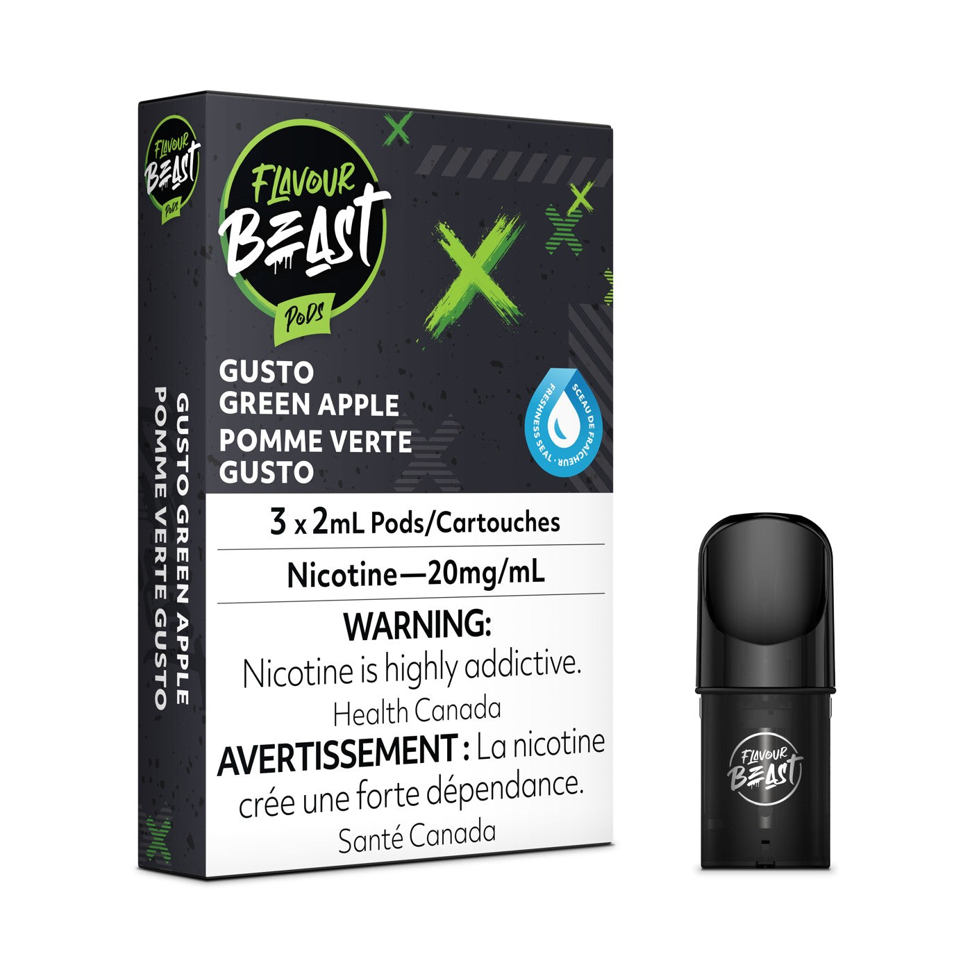 GUSTO GREEN APPLE FLAVOUR BEAST POD PACK box